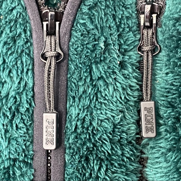 PINK Victoria Secret Women’s Dark Green 1/2 Zip Pullover Sherpa Fleece Jacket S - Picture 6 of 13